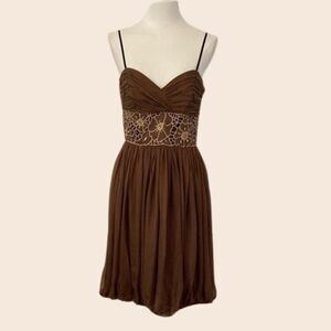 Vintage 00's Laundry by Design Brown Bubble Hem Ruched Silk Dress Size 4